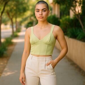 Backyard Roses Green Corset Bustier Top – Lined, Side Zip, Structured Fit NWT
